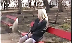 Blonde masturbating in public