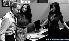 Office CFNM femdoms banging spying dude