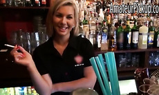 Guy fucks and sperms barmaid in her bar