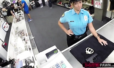 Sexy and big tits police woman selling her firearm gets fucked