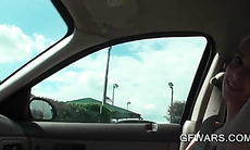 Innocent blonde blows massive dick in a car