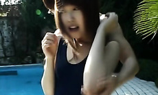 Guy perverts innocent Japanese schoolgirl in the poolside