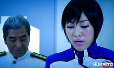 The captain of the spacecraft calls the sexy Japanese woman for bukake