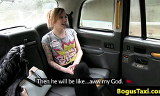 Tattooed amateur eurobabe gives head in back of cab