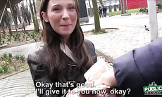 Lovely chick Julie Skyhigh is spotted by dude in public and offers her quick bj for cash
