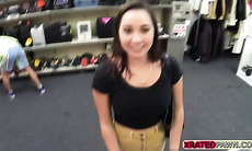 Brunette bitch with gets fucked hardcore in the shop