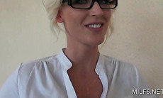 Stunning blonde MILF in glasses picked up for hot sex