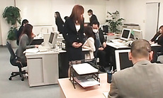 Japanese babe gets roped to her office chair and fucked