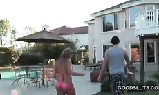 College girls fucked in hardcore gangbang at pool party