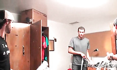 College aroused boys anxious to fuck in dorm room gangbang