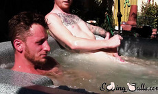 Inked ginger homo leaves jacuzzi to jack off dick with lover
