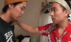 Aroused asian dudes spying on a sexy housekeeper