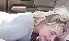 Blonde Girl blowjob and bareback sex in car