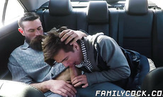 Daddy bare impales his stepson doggy style while in the car