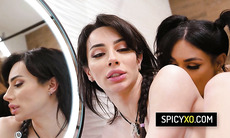 Hot tranny threesome sex in the bathroom - Eva Maxim, Jade Venus, Ariel Demure