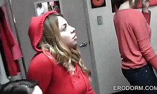 Sex starved college teens attending a dorm room orgy party
