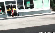 Ass flashing teen cutie finger fucks her wet cunt in public