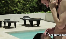 Outdoor erotic sex video of teen hot couple fucking by the pool