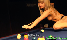 Picked up teen playing pool topless